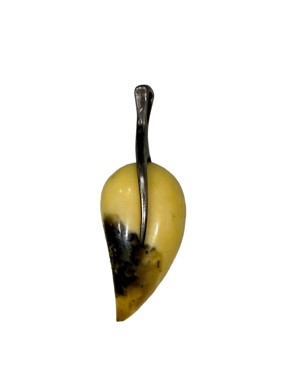Natural butterscotch Amber Leaf Pendant with .925 Silver Bail - Yellow and Black